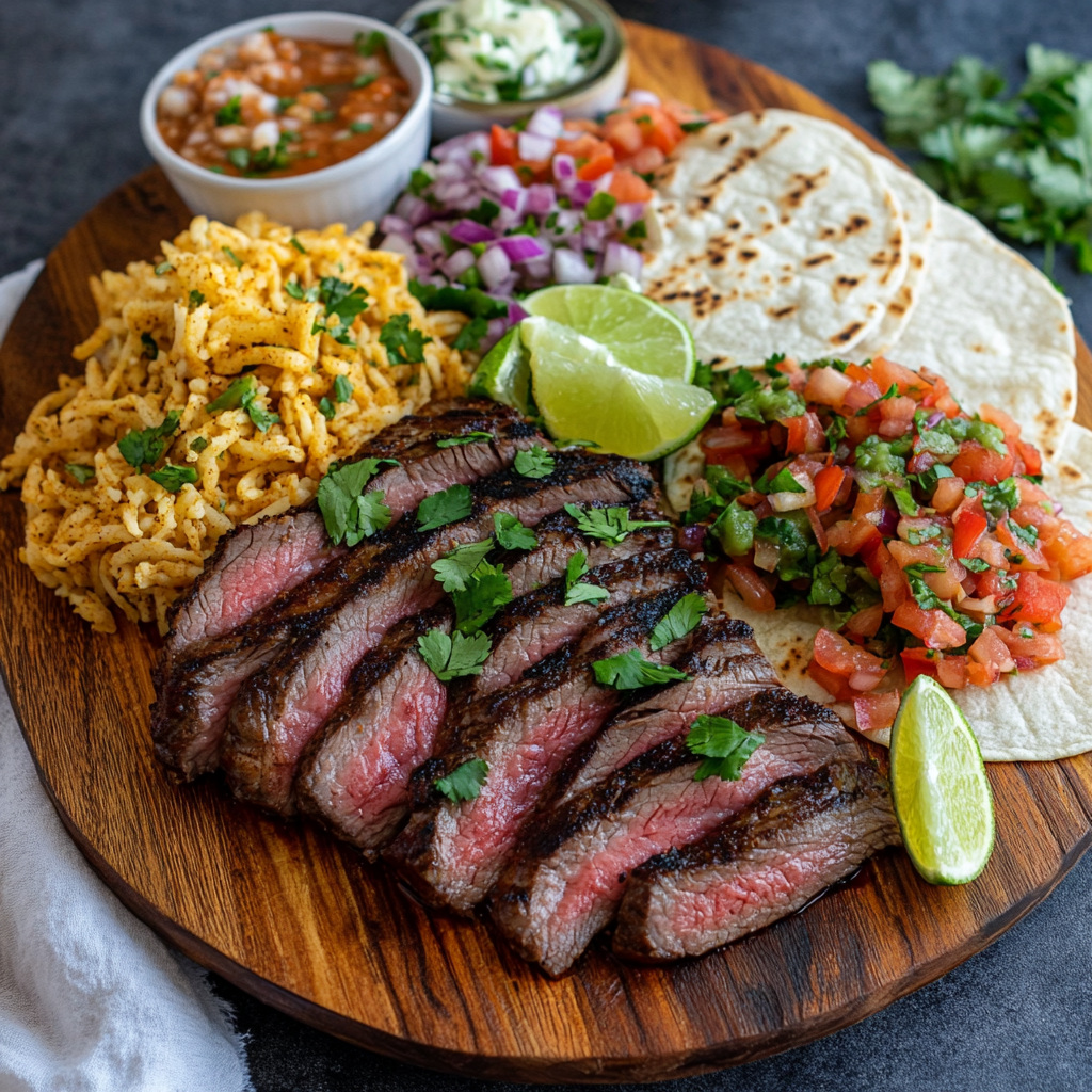 Chipotle Steak with Smoky Marinade served with lime and cilantro